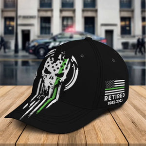 Personalized US Veteran Thin Green Line Skull Black Cap Printed QTKH24312