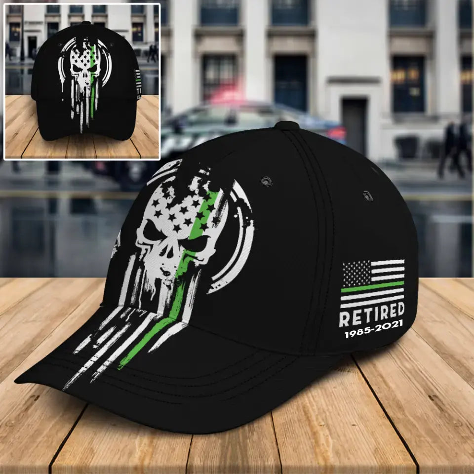 Personalized US Veteran Thin Green Line Skull Black Cap Printed QTKH24312