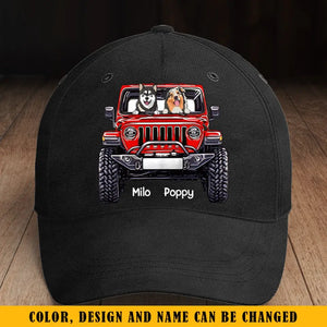 Personalized Dogs & Jeep Dog Lovers Gift Black Cap Printed KVH24323