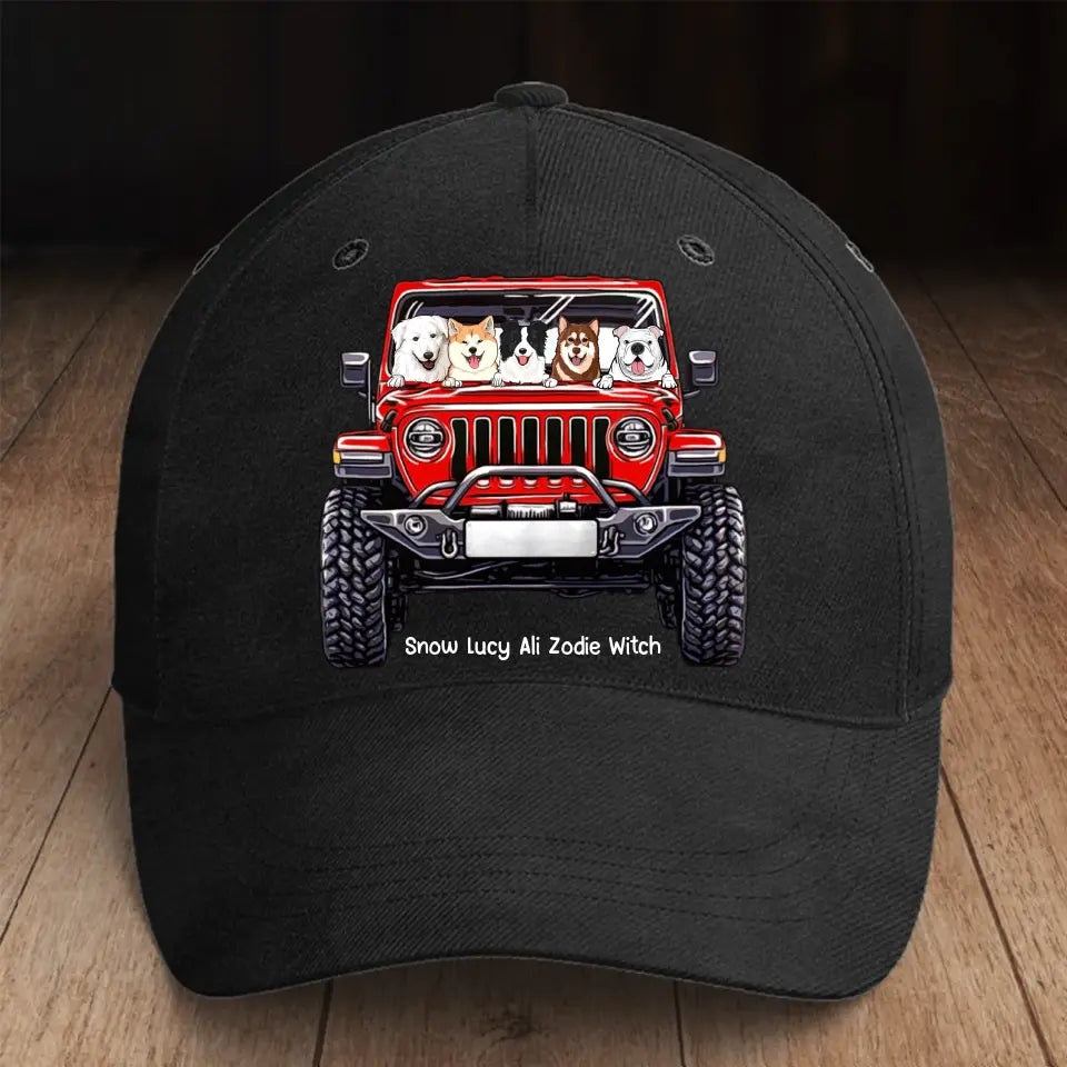 Personalized Dogs & Jeep Dog Lovers Gift Black Cap Printed KVH24323