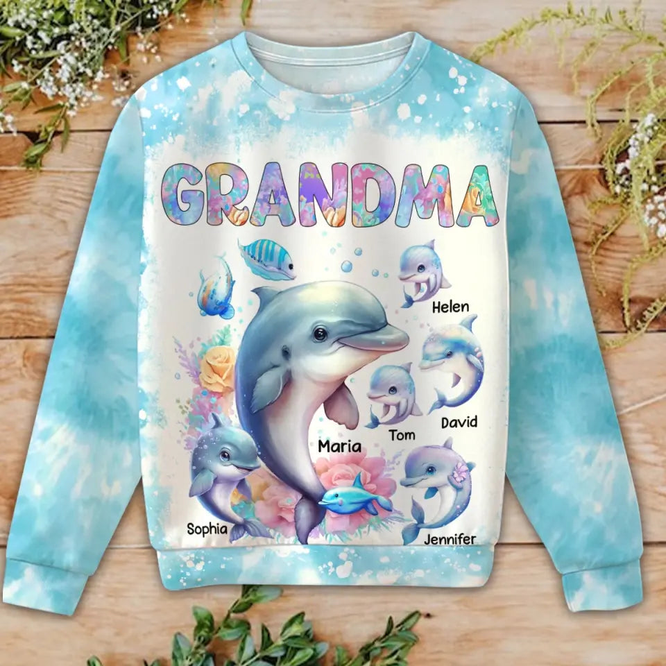 Personalized Grandma Dolphins & Kid Names Sweater 3D Printed VQ24316