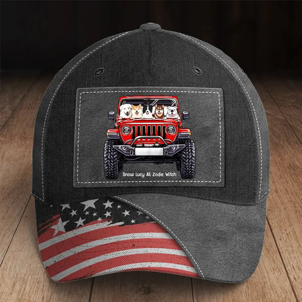 Personalized Dogs & Jeep Flag Dog Lovers Gift Cap Printed KVH24323