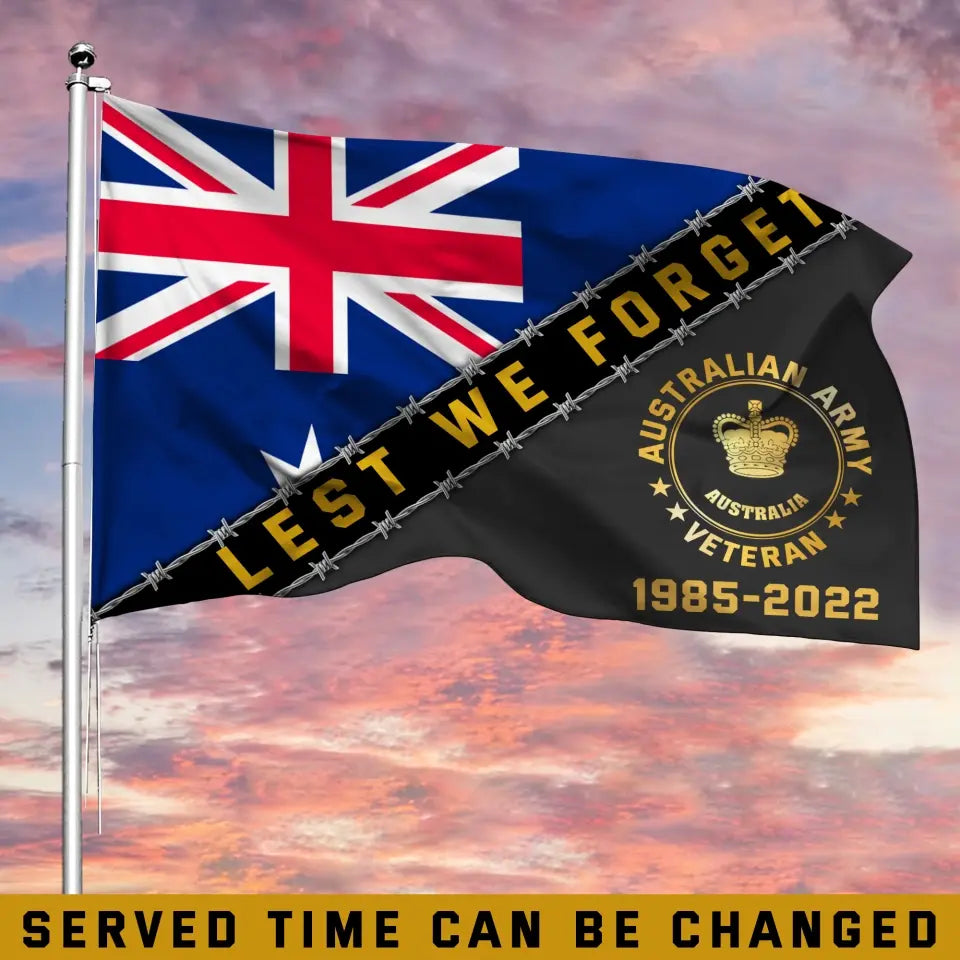 Personalized Lest We Forget Australian Veteran Rank Camo House Flag Printed AHKVH24338