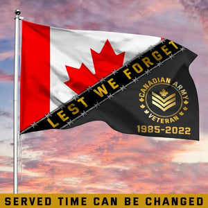 Personalized Lest We Forget Canadian Veteran Rank Camo House Flag Printed AHKVH24338