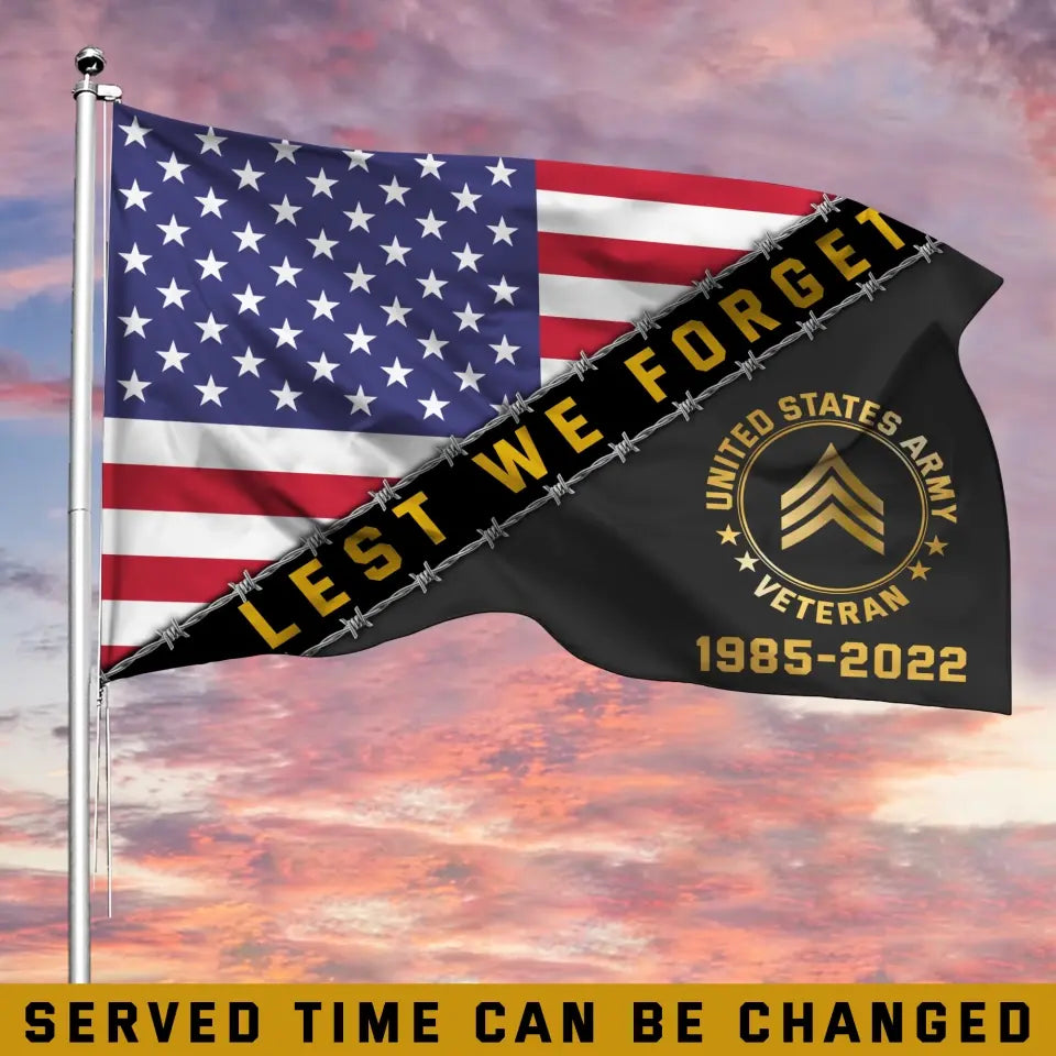 Personalized Lest We Forget US Veteran Rank Camo House Flag Printed AHKVH24338