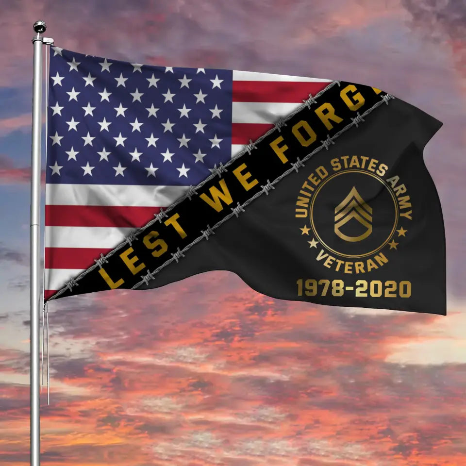 Personalized Lest We Forget US Veteran Rank Camo House Flag Printed AHKVH24338