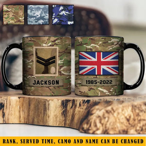 Personalized UK Veteran Rank Camo Custom Name & Served Time Black Mug Printed KVH24350