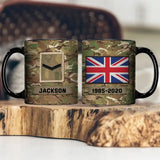 Personalized UK Veteran Rank Camo Custom Name & Served Time Black Mug Printed KVH24350