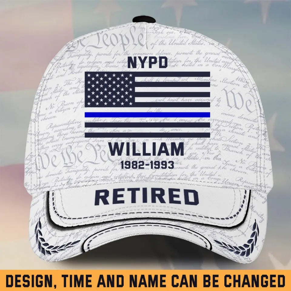 Personalized Retired US Police Custom Name & Time Cap 3D Printed AHHN24347