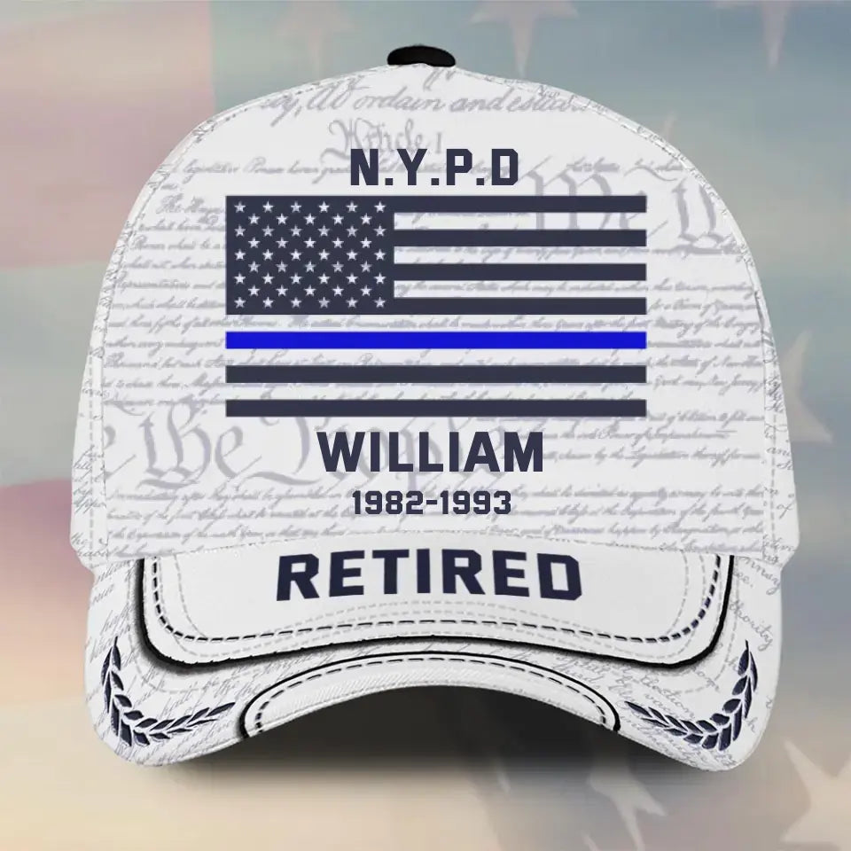Personalized Retired US Police Custom Name & Time Cap 3D Printed AHHN24347