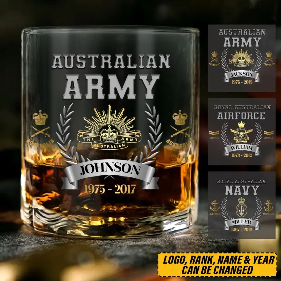 Personalized Australian Armed Forces Whiskey Glass Printed AHVQ24382