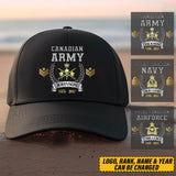 Personalized Canadian Army Rank Camo Custom Name Black Cap 2D Printed AHVQ24397