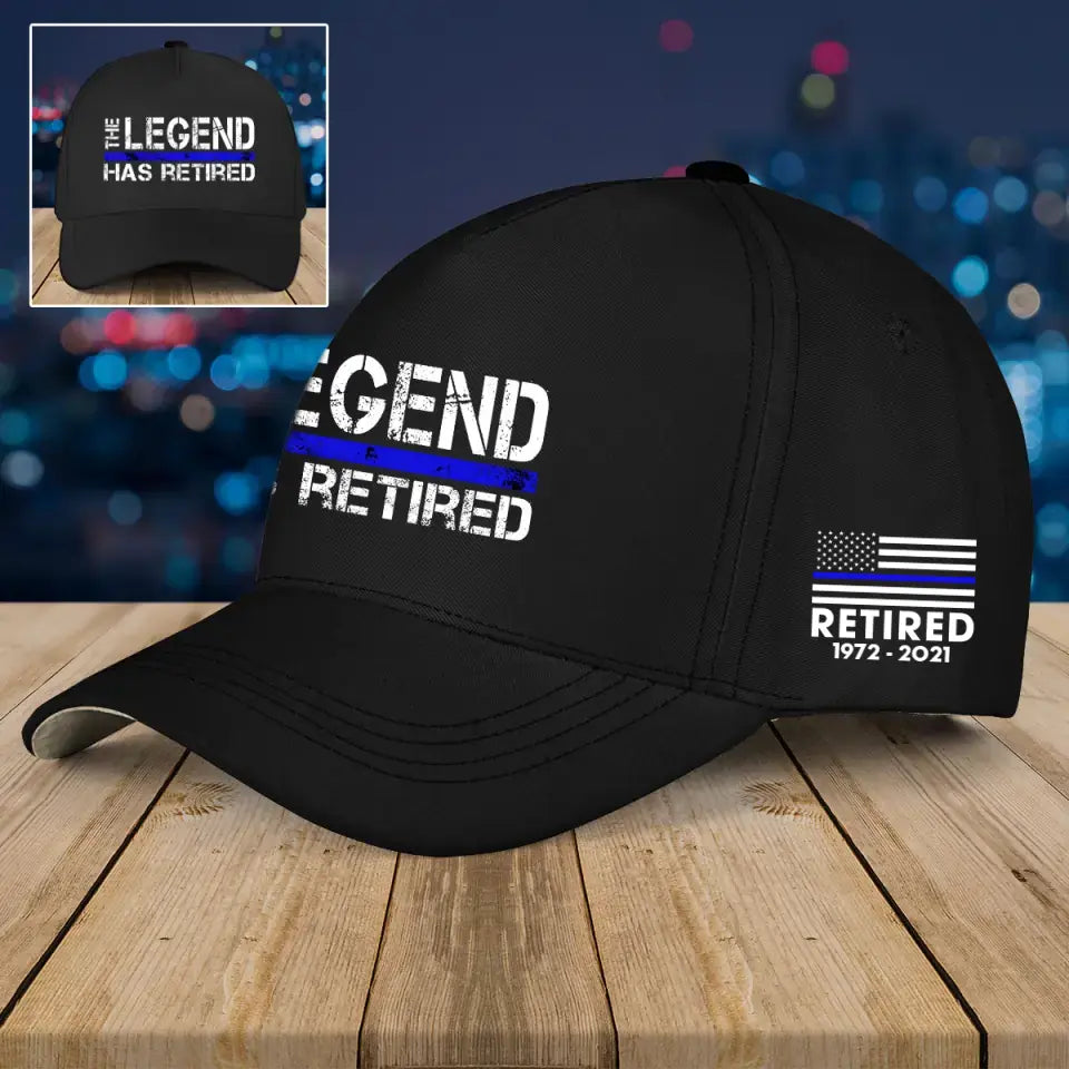Personalized US Law Enforcement Thin Blue Line The Legend Has Retired Black Cap 2D Printed QTVQ24415