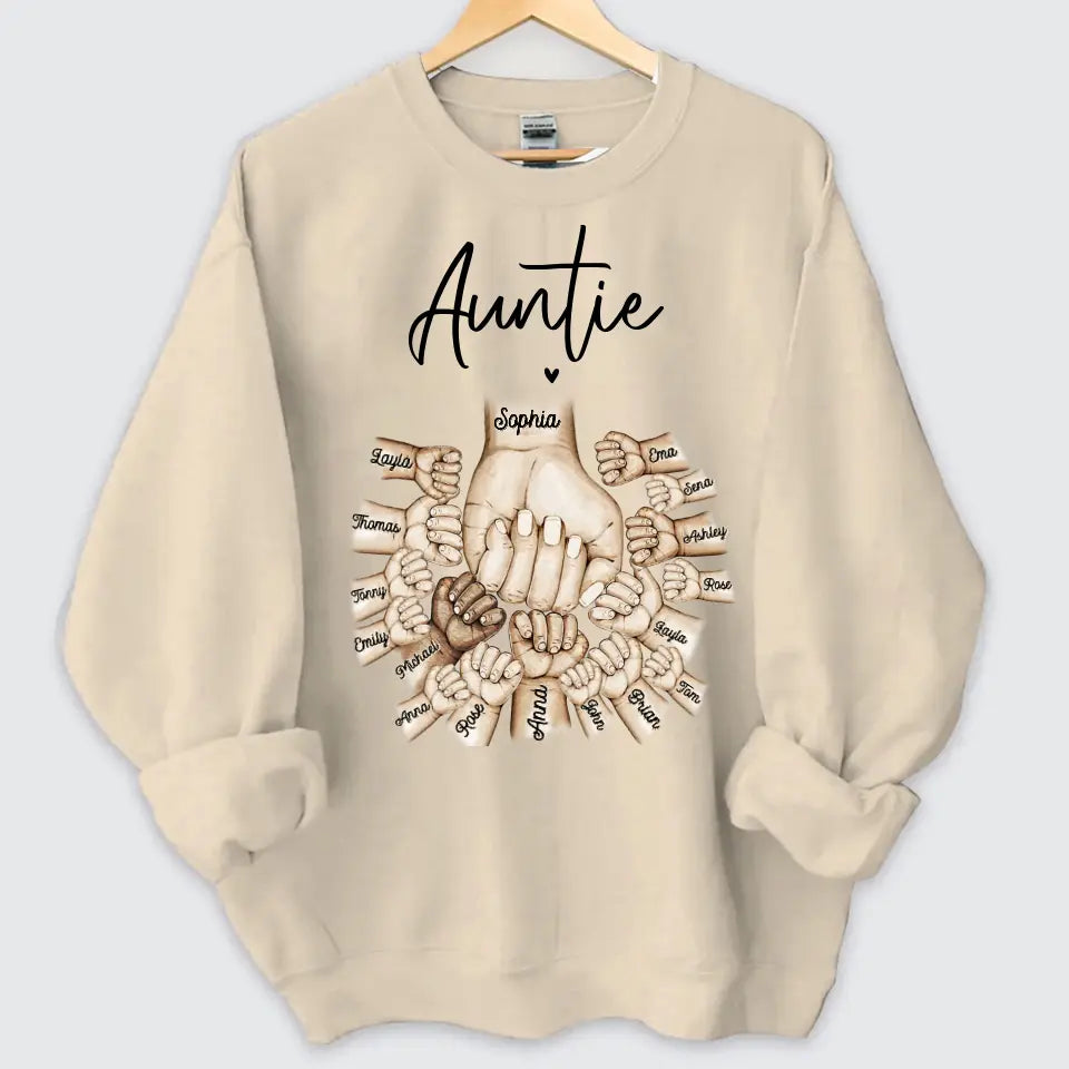 Personalized Auntie Heart Hands with Kid Names Sweatshirt Printed VQ24412