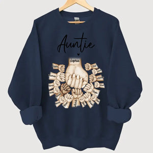Personalized Auntie Heart Hands with Kid Names Sweatshirt Printed VQ24412