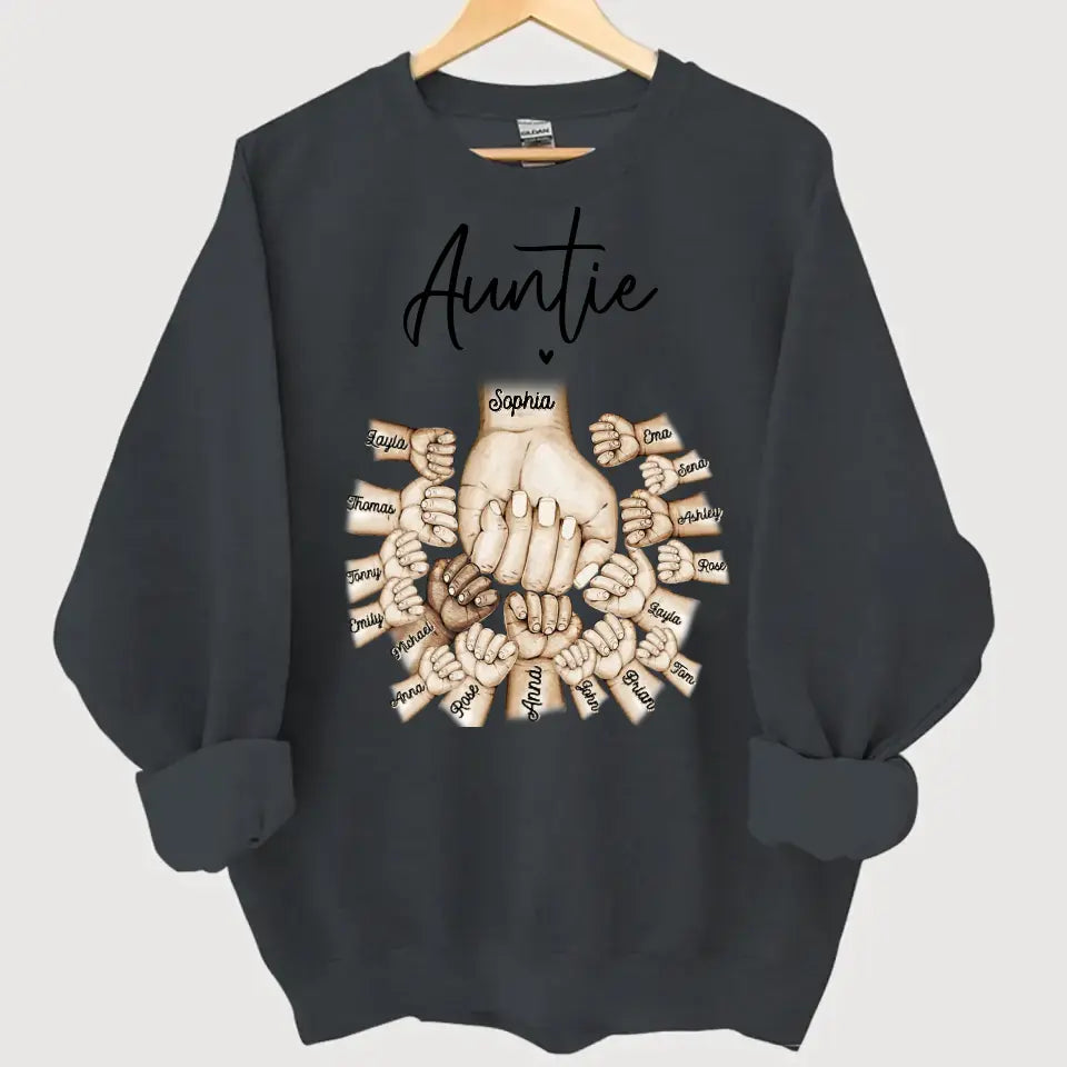 Personalized Auntie Heart Hands with Kid Names Sweatshirt Printed VQ24412