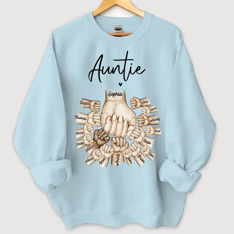 Personalized Auntie Heart Hands with Kid Names Sweatshirt Printed VQ24412