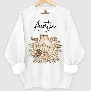 Personalized Auntie Heart Hands with Kid Names Sweatshirt Printed VQ24412