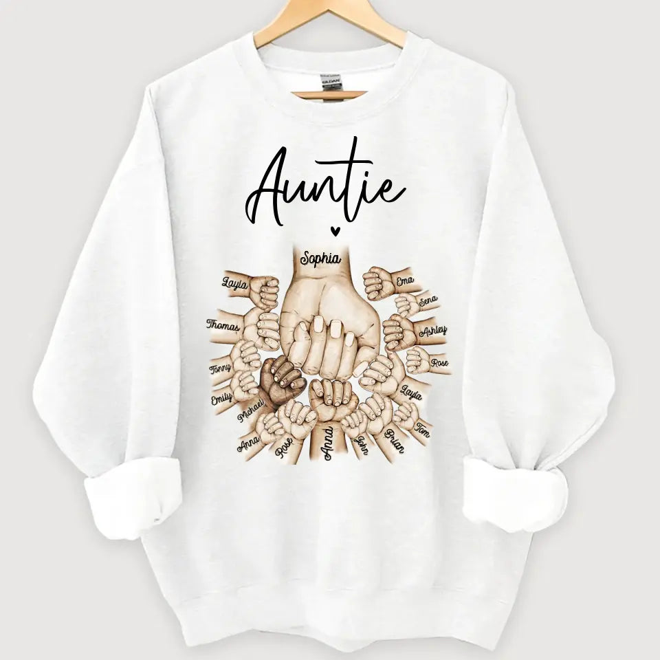 Personalized Auntie Heart Hands with Kid Names Sweatshirt Printed VQ24412