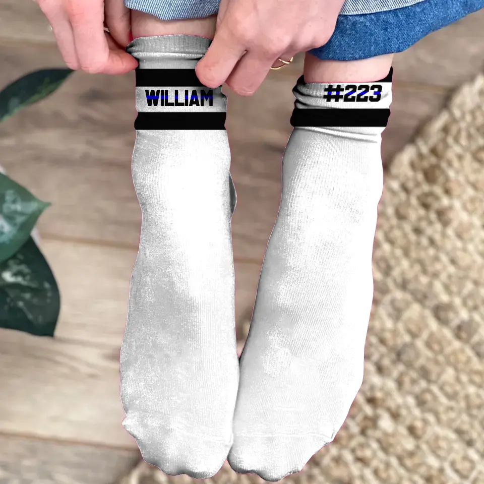Personalized Police Custom Name Thin Blue Line 3D Socks Printed HN24413