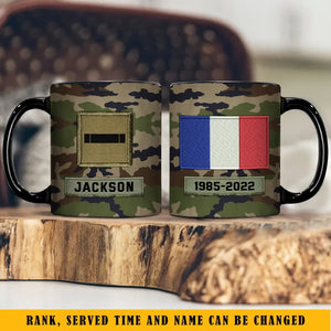 Personalized French Veteran Rank Camo Custom Name & Served Time Black Mug Printed KVH24426