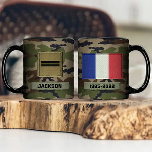 Personalized French Veteran Rank Camo Custom Name & Served Time Black Mug Printed KVH24426