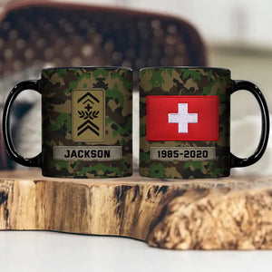 Personalized Swiss Veteran Rank Camo Custom Name & Served Time Black Mug Printed KVH24426