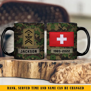 Personalized Swiss Veteran Rank Camo Custom Name & Served Time Black Mug Printed KVH24426