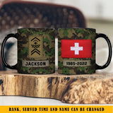 Personalized Swiss Veteran Rank Camo Custom Name & Served Time Black Mug Printed KVH24426