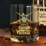 Personalized UK Army Caution Grumpy Old Veteran Whiskey Glass Printed AHVQ24436