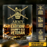 Personalized UK Army Caution Grumpy Old Veteran Whiskey Glass Printed AHVQ24436