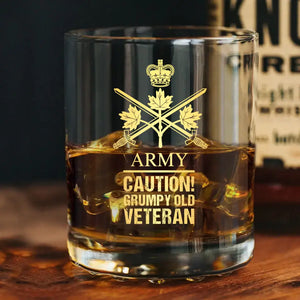 Personalized Canadian Army Caution Grumpy Old Veteran Whiskey Glass Printed AHVQ24436