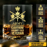 Personalized Canadian Army Caution Grumpy Old Veteran Whiskey Glass Printed AHVQ24436