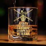 Personalized UK Army Caution Grumpy Old Veteran Whiskey Glass Printed AHVQ24436