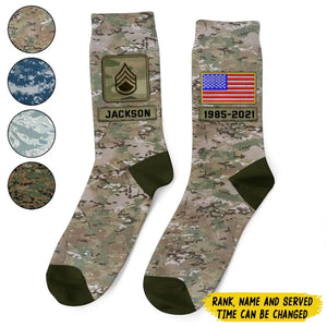 Personalized US Veteran Rank Camo Custom Name 3D Sock Printed KVH24437