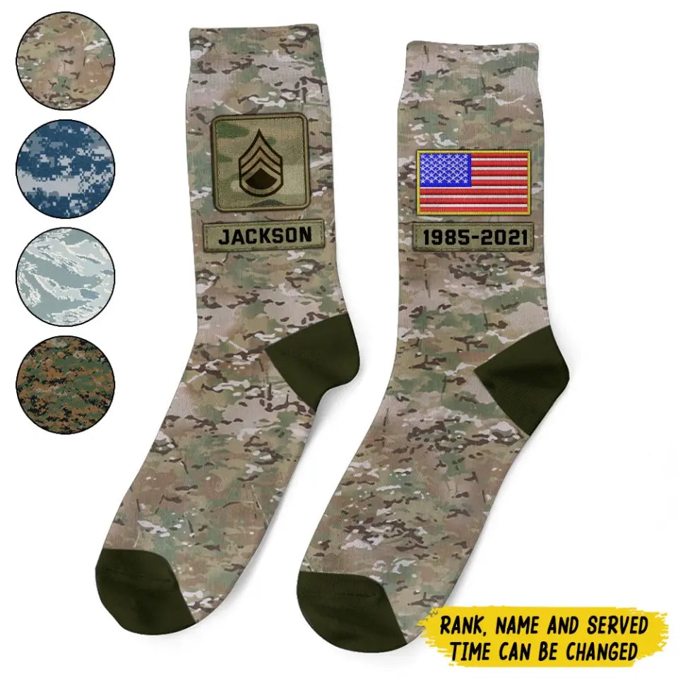 Personalized US Veteran Rank Camo Custom Name 3D Sock Printed KVH24437