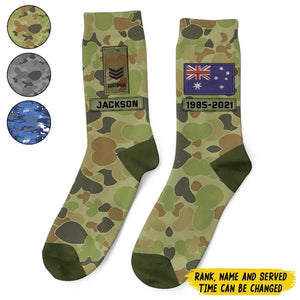 Personalized Australian Veteran Rank Camo Custom Name 3D Sock Printed KVH24437