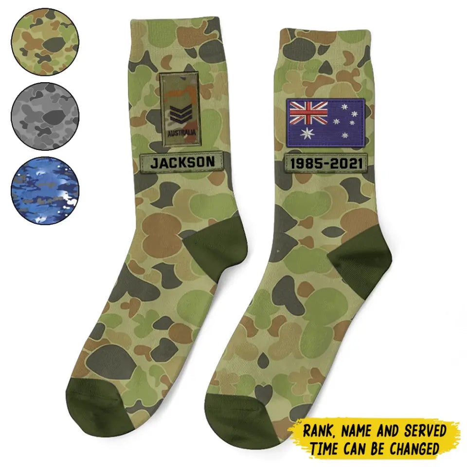 Personalized Australian Veteran Rank Camo Custom Name 3D Sock Printed KVH24437