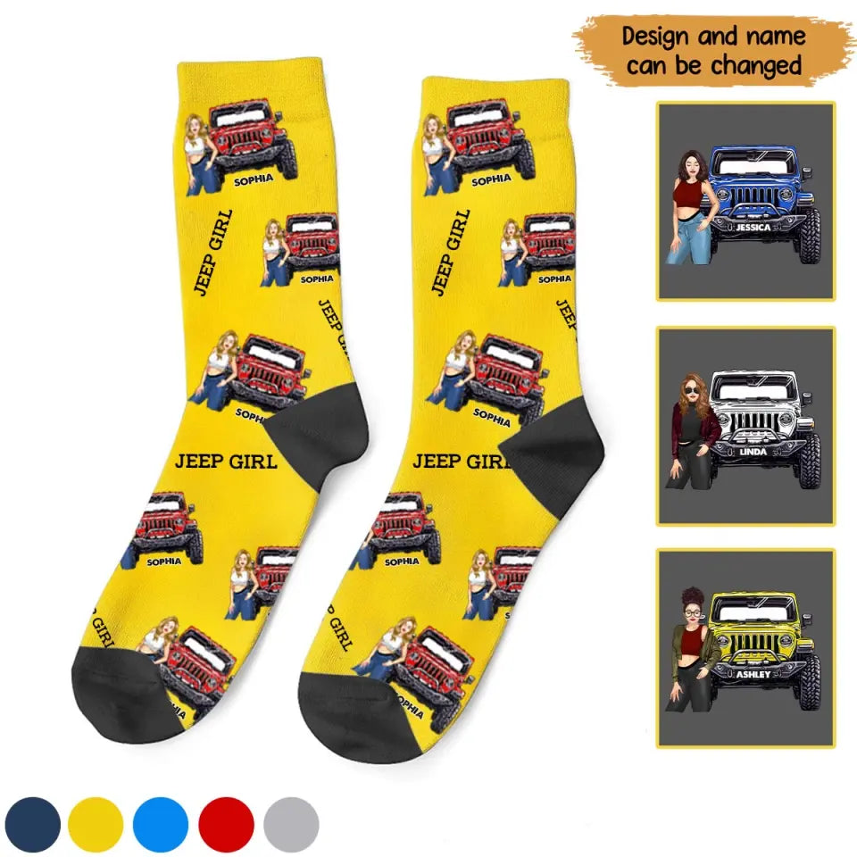 Personalized Jeep Girl Custom Name 3D Socks Printed VQ24433
