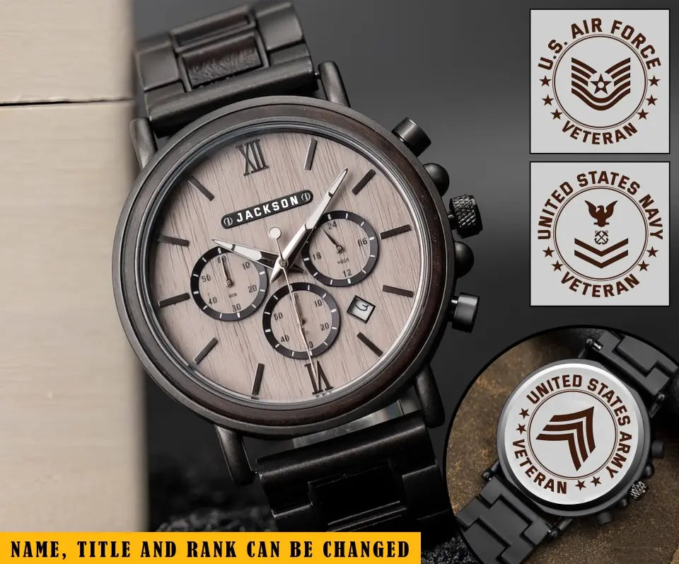 Personalized US Army Veteran Custom Name Rank & Year Wooden Watch Printed KVH24463