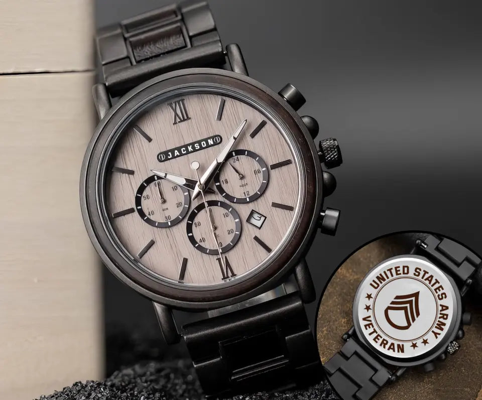 Personalized US Army Veteran Custom Name Rank & Year Wooden Watch Printed KVH24463