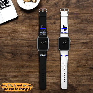 Personalized US State Police Officer Custom Time & ID Apple or Samsung Huawei Watch Band Leather Printed QTKH24456