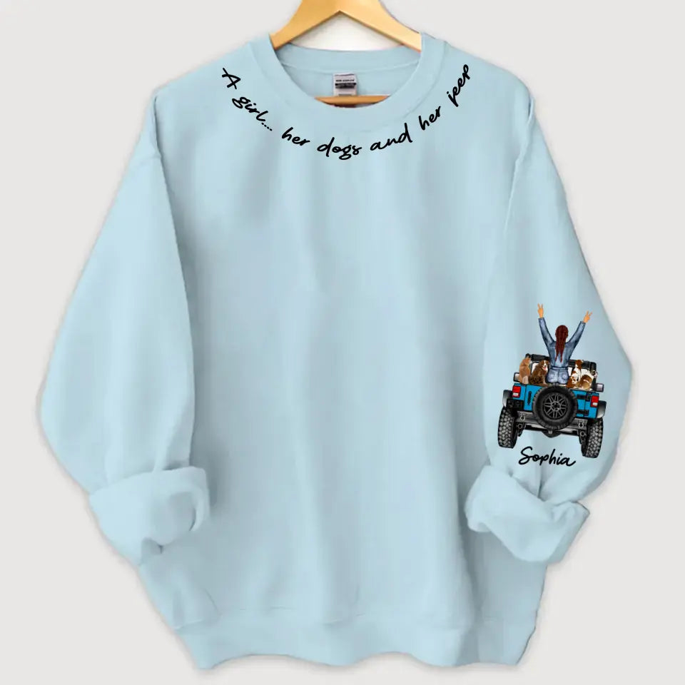 Personalized A Girl Her Dogs And Her Jeep Sweatshirt Printed KVH24404