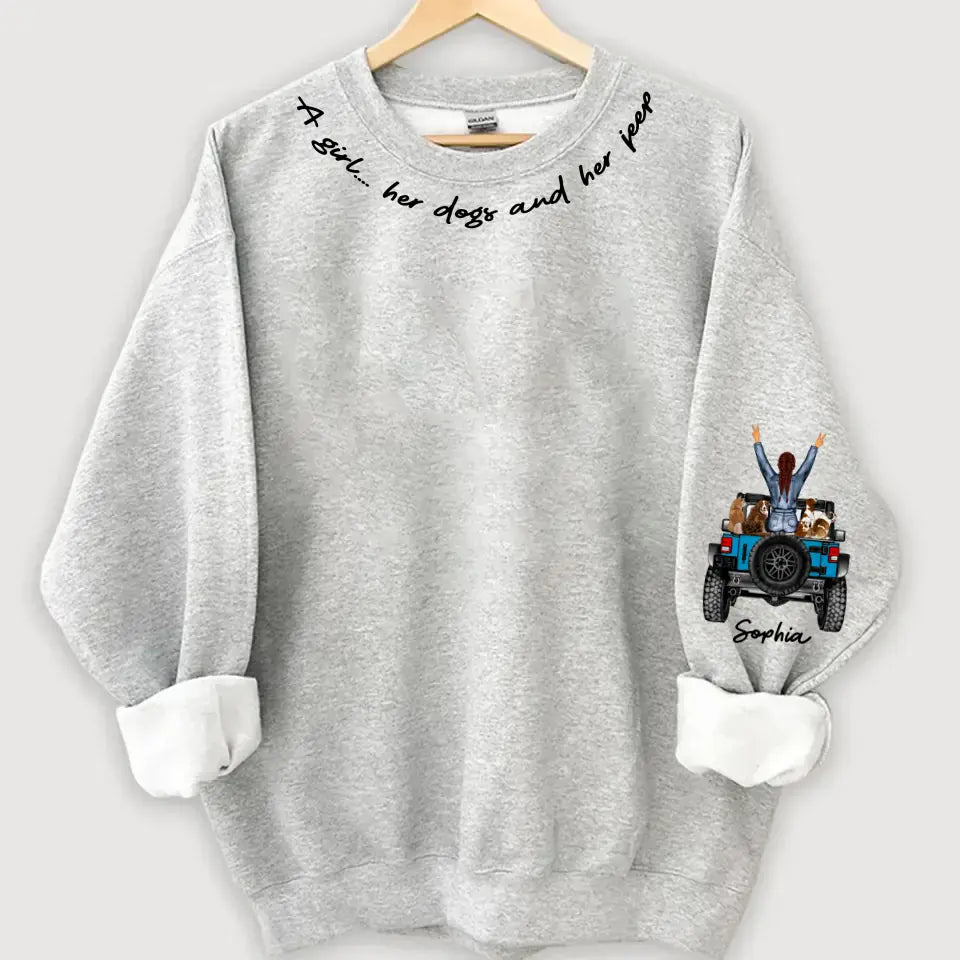 Personalized A Girl Her Dogs And Her Jeep Sweatshirt Printed KVH24404