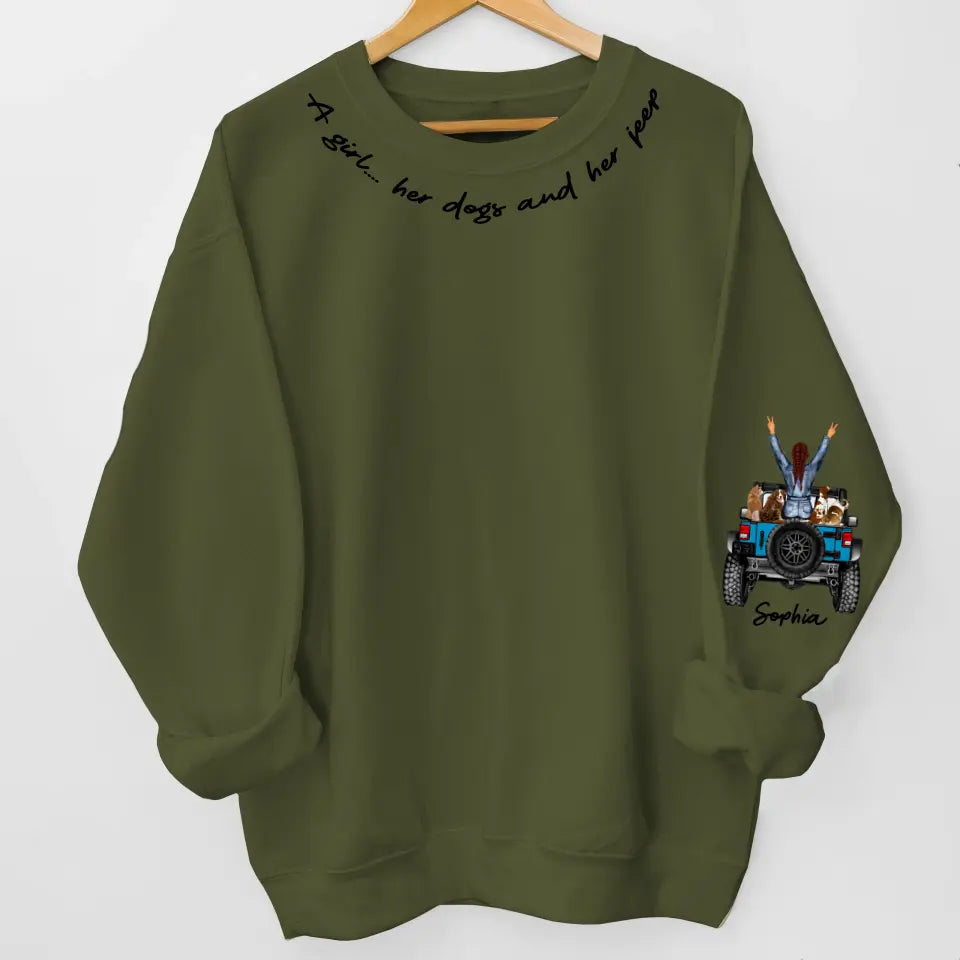 Personalized A Girl Her Dogs And Her Jeep Sweatshirt Printed KVH24404