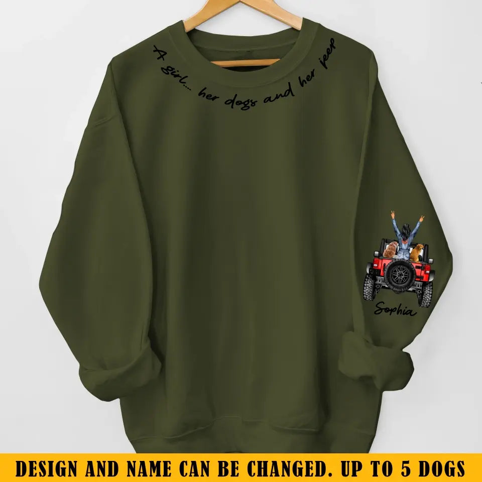 Personalized A Girl Her Dogs And Her Jeep Sweatshirt Printed KVH24404