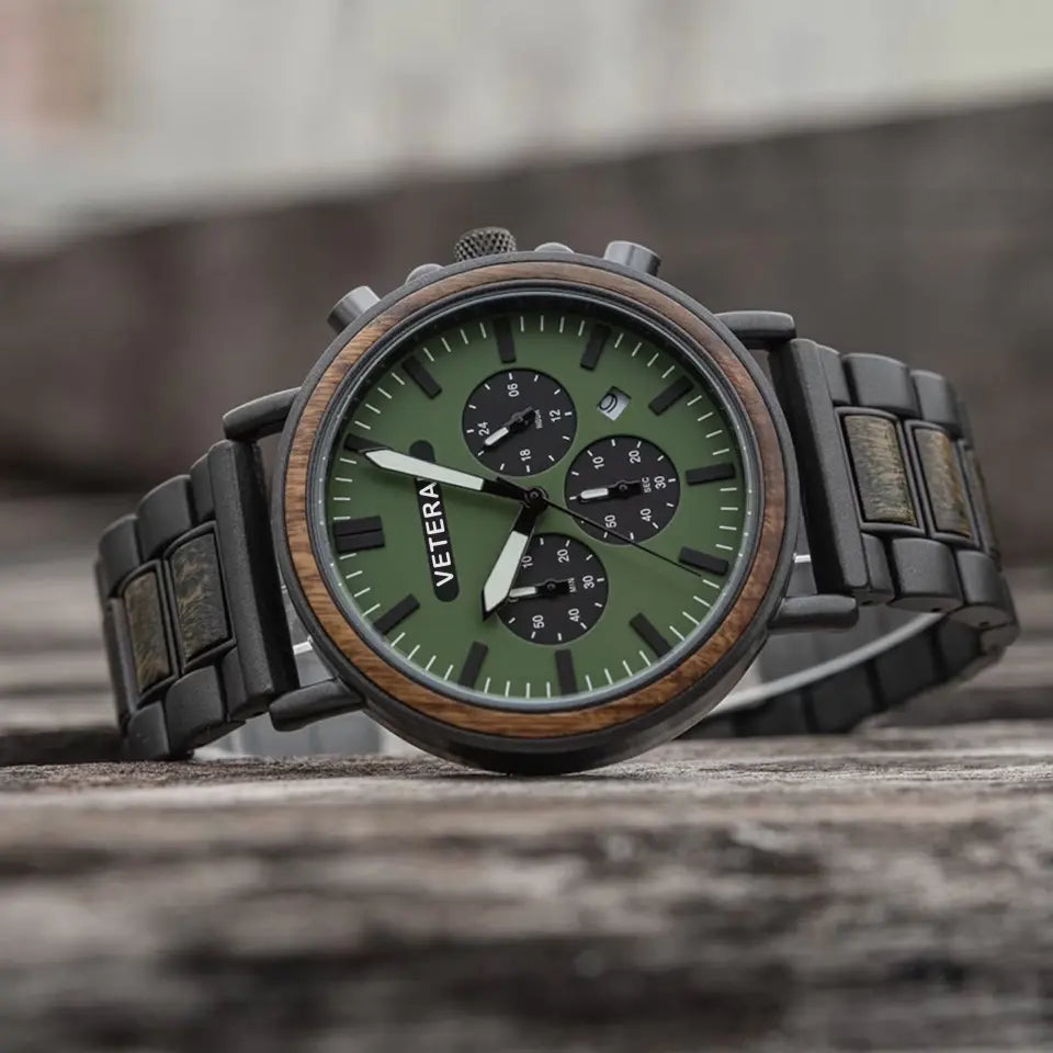 Personalized US Army Veteran Rank Camo Custom Name & Time Wooden Watch Printed QTLVA24476