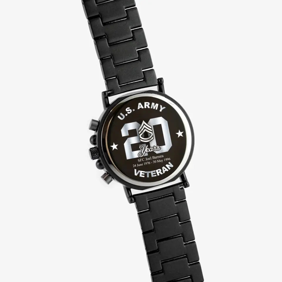 Personalized US Army Veteran Rank Camo Custom Name & Time Wooden Watch Printed QTLVA24476