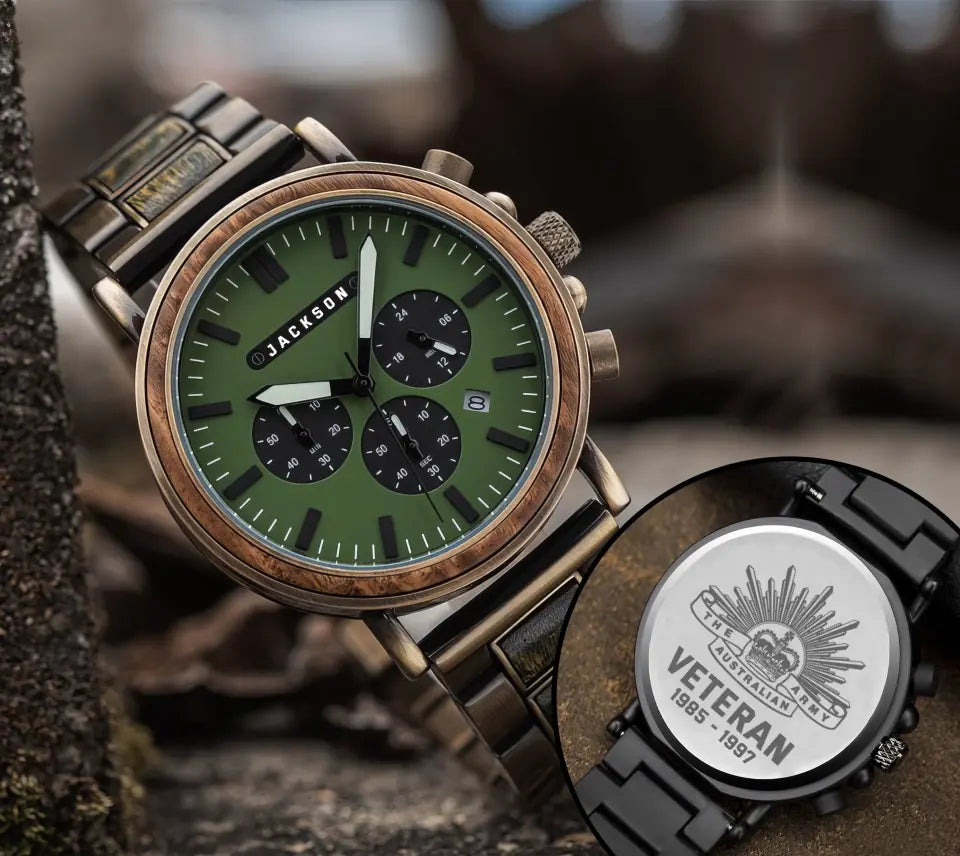 Personalized Australian Amry Veteran Custom Name & Served Time Wooden Watch Printed KVH24468