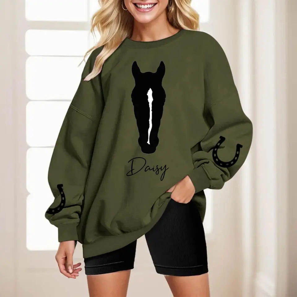 Personalized Upload Your Horse Photo Black-white Cartoon Image Sweatshirt Printed VQ24489